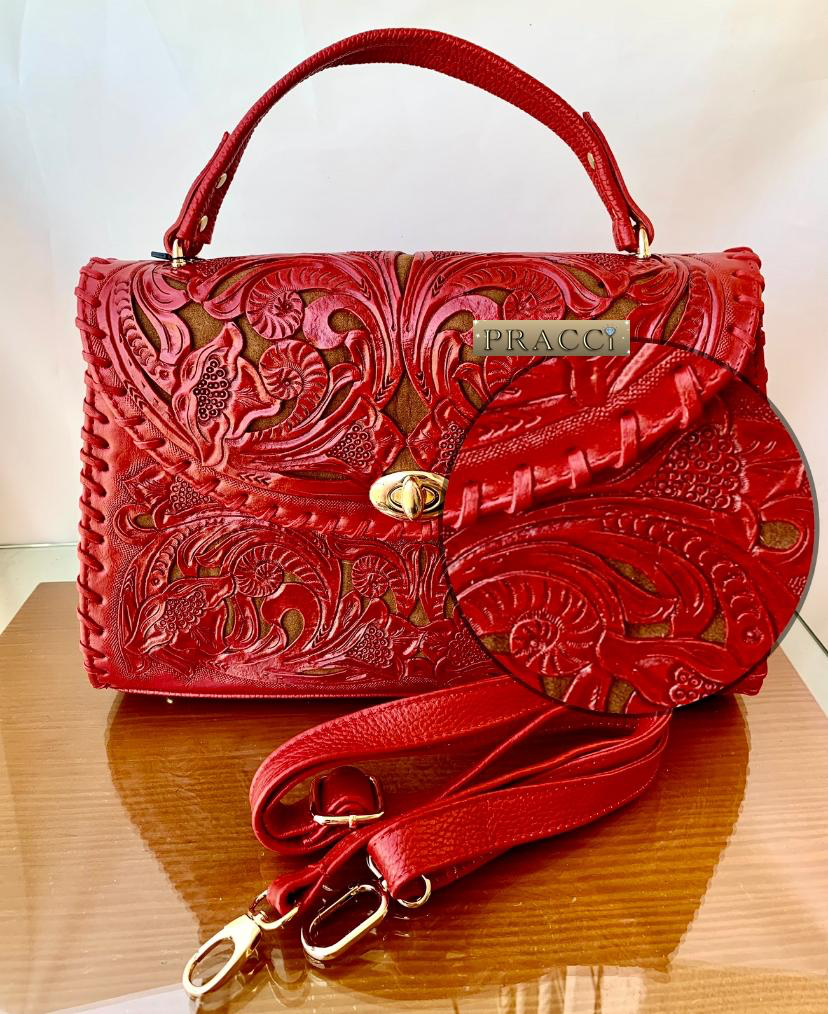 Bolso Sara Cincelado y tejido a mano Rojo