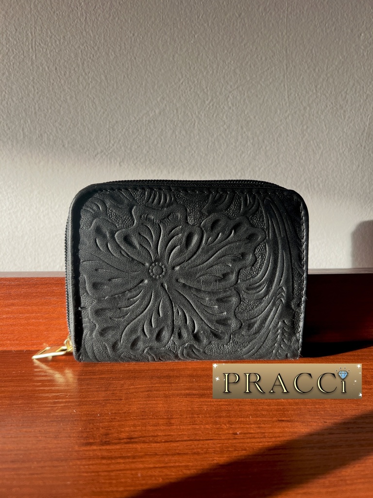 Monedero Chico Grabado floral Negro