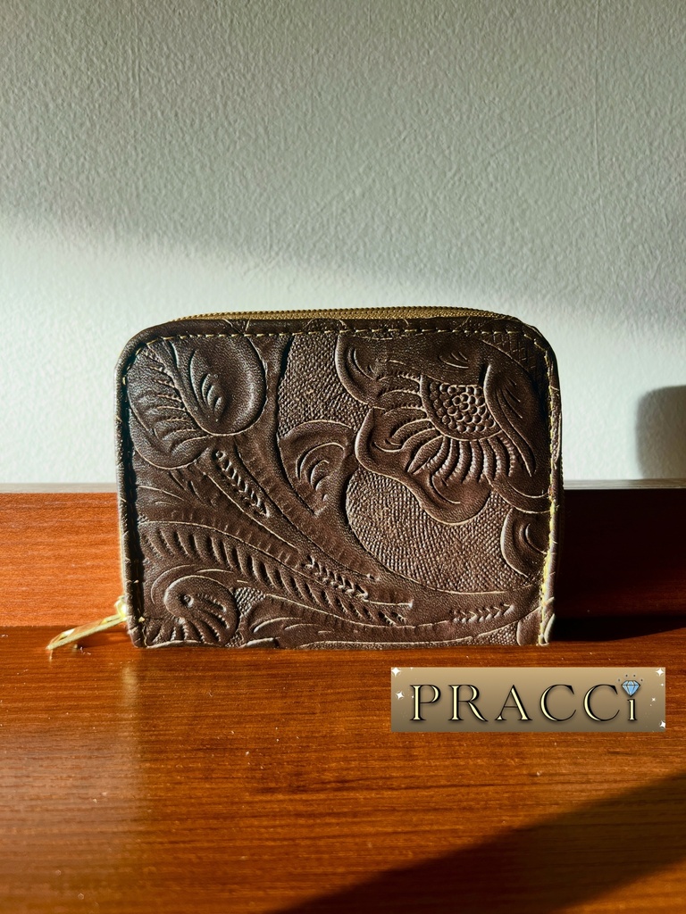 Monedero Chico Grabado floral Chocolate
