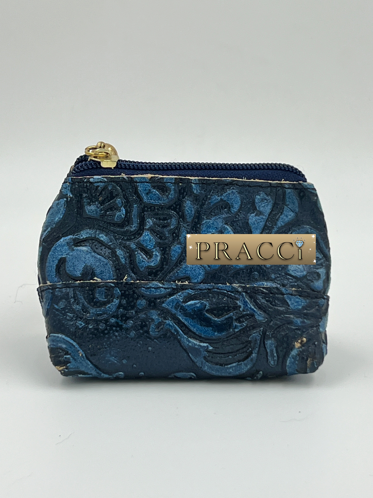 Monedero Bombon Grabado floral Azul