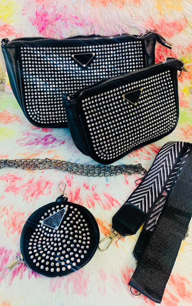 Crossbody Triana Pedrería plata Negro_P2