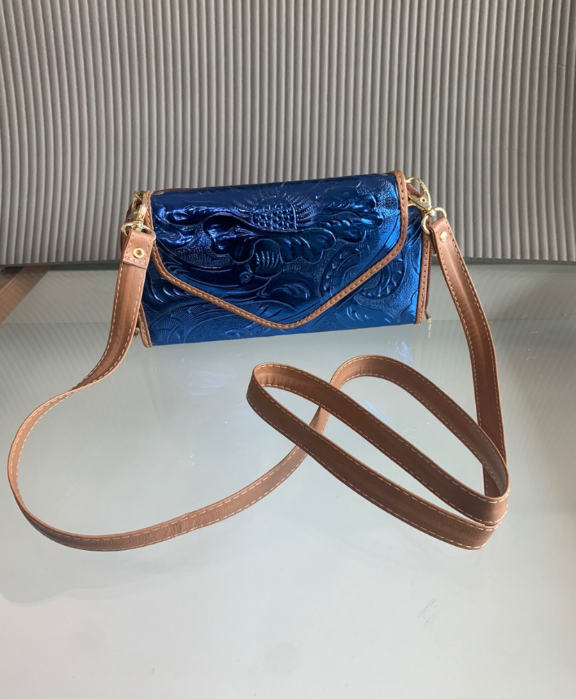 Cartera Gloria Grabado floral Azul