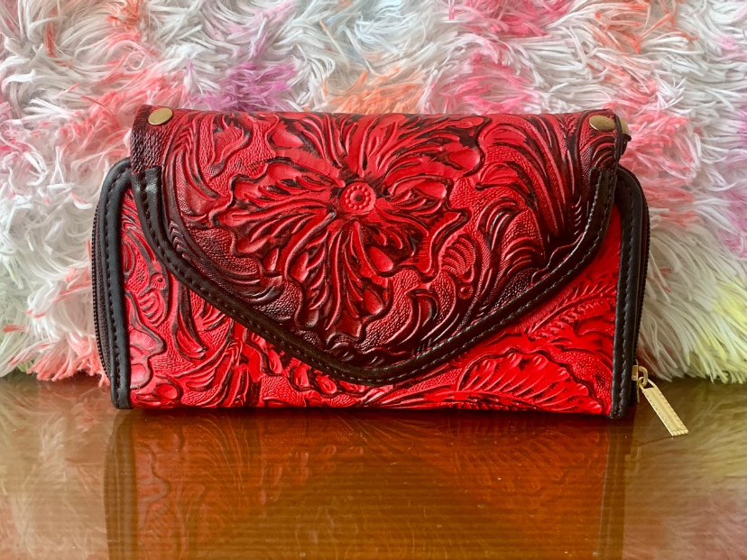 Cartera Gloria Grabado floral Roja